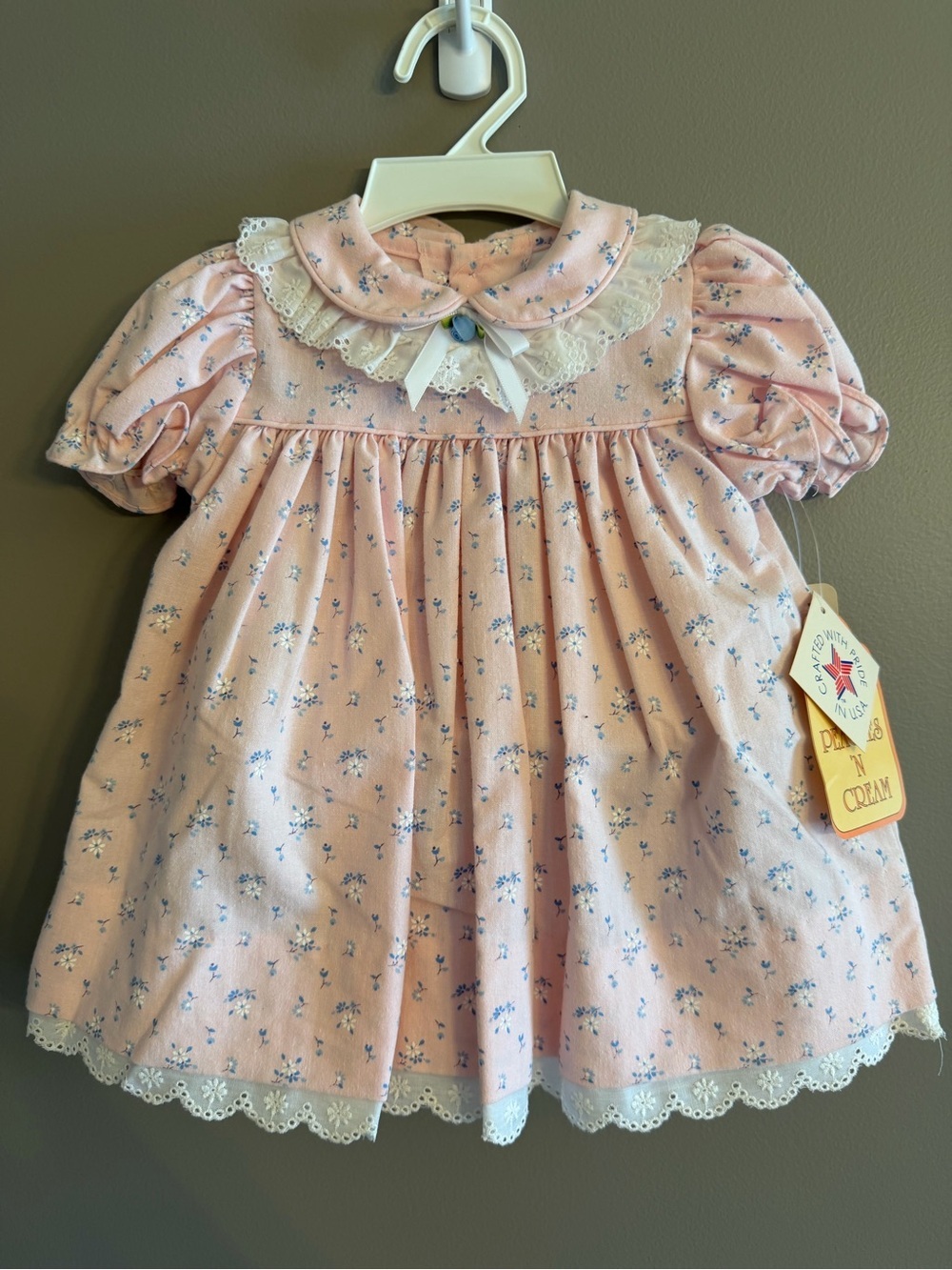 VTG Peaches 'N Cream Floral Lace Trim Baby Dress - NWT